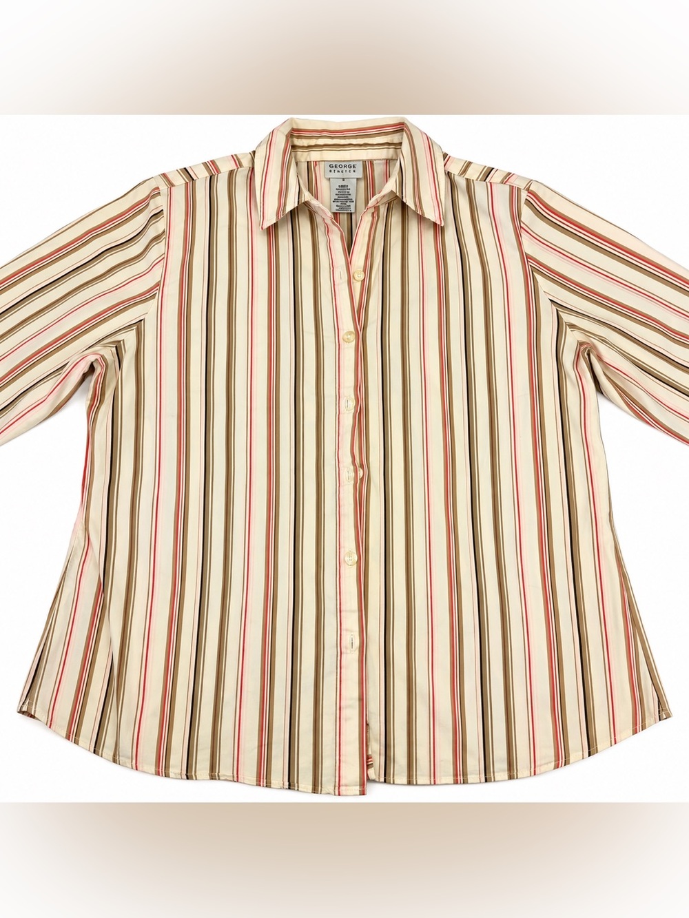 George Men’s Cream Shirt with Brown and Red Stripes